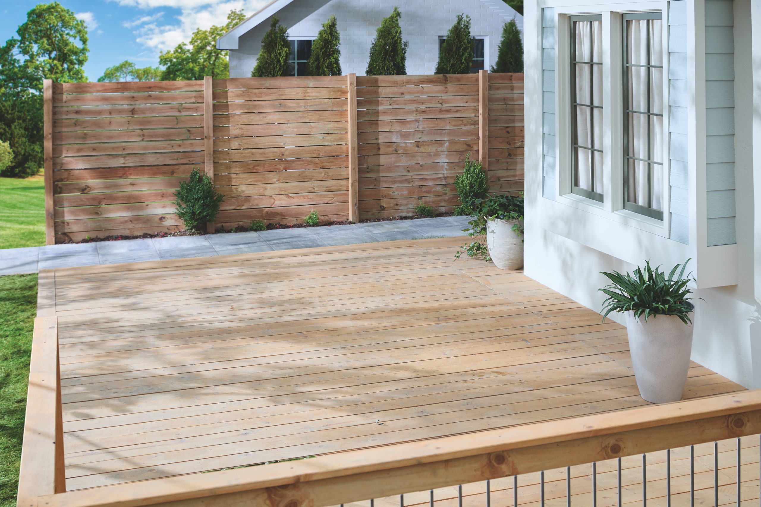 Wood deck on a sunny day.