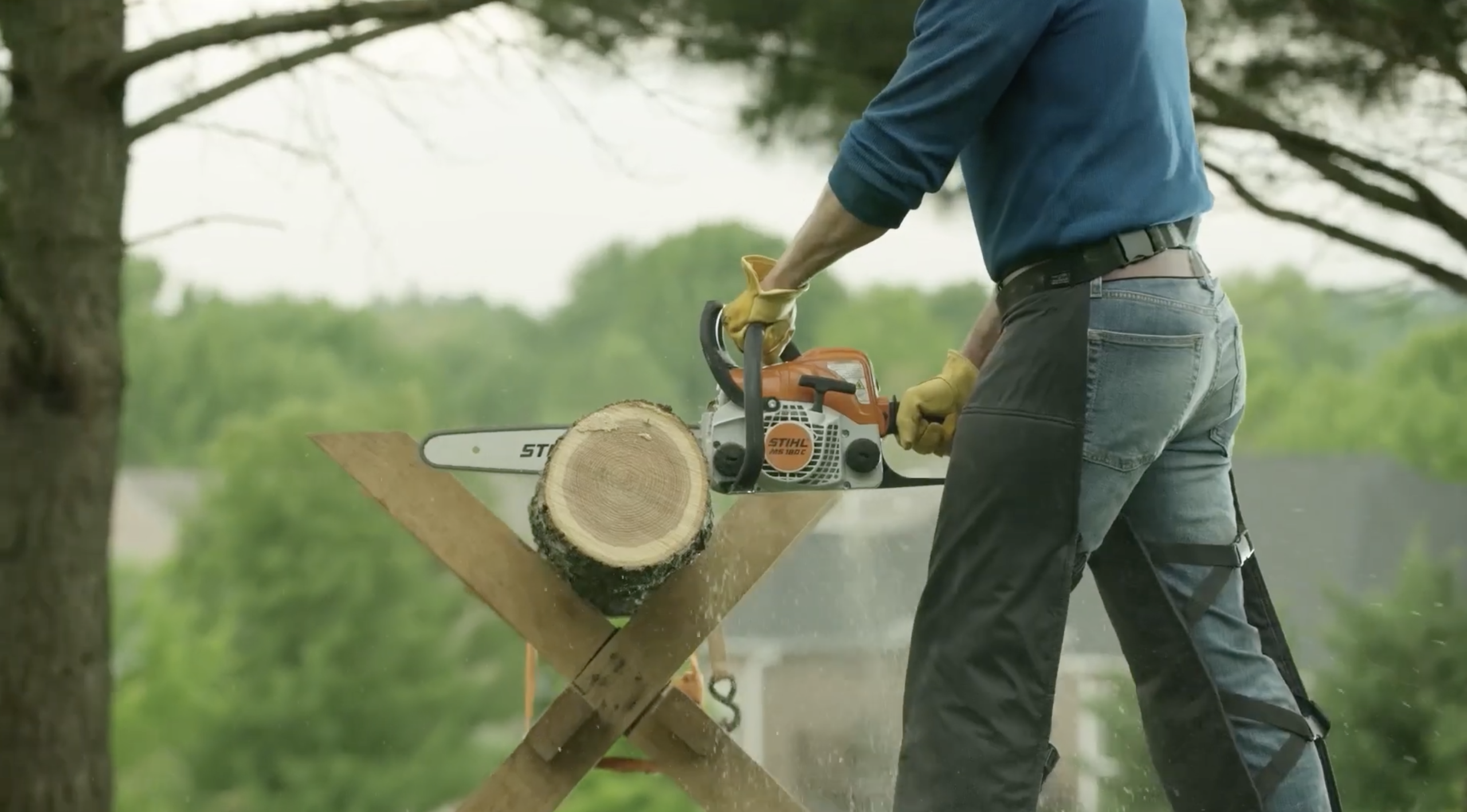 Chainsaw cutting log