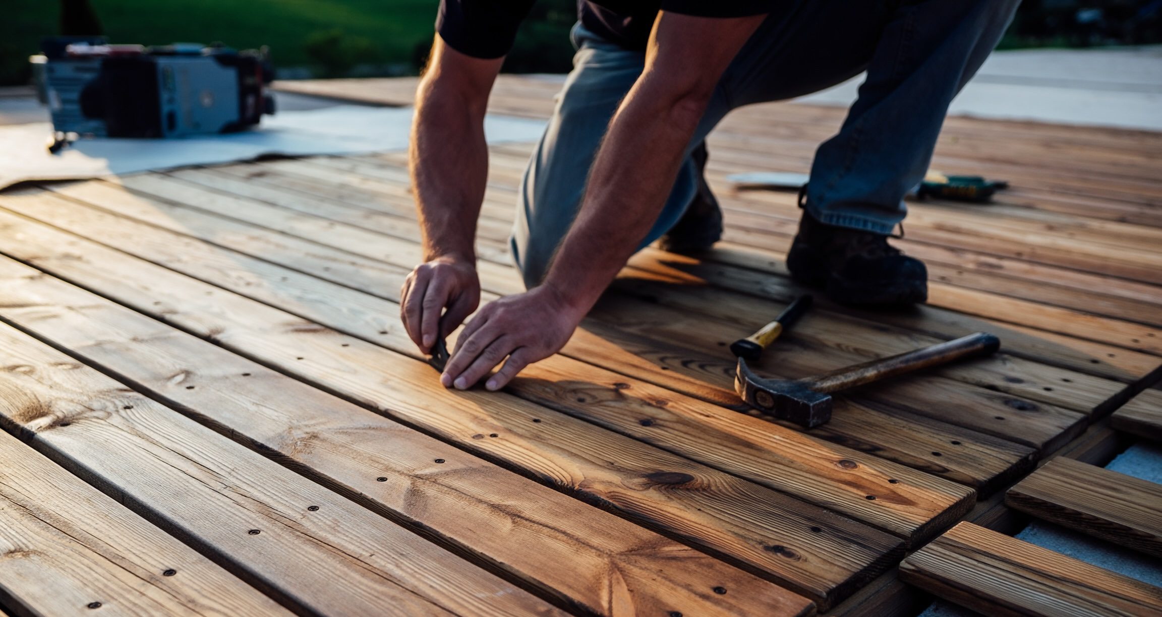 Man repairing a deck.